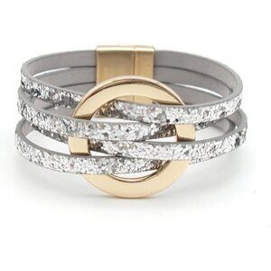 Shiny Charm Leather Wrap Strand Handmade Cuff Bracelet for Women Holiday Jewelry